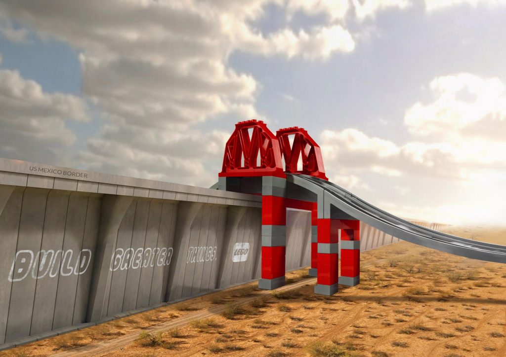 LEGO creative poster - bridge Mexico USA border